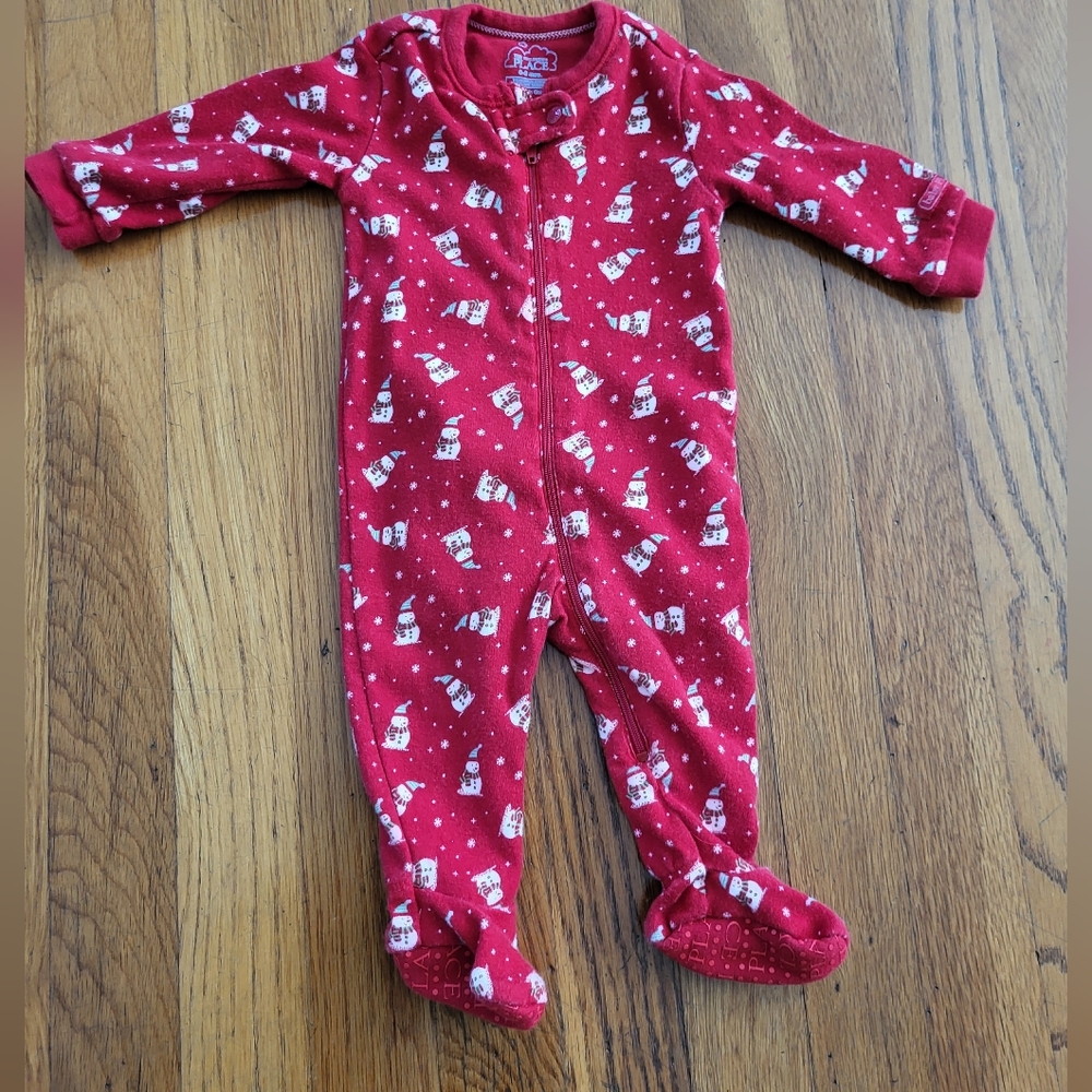 One Piece Footed Full‎ Zip Snowman Sleeper Pajama 0-3 Months Baby Infant